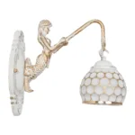 GloboStar® MERMAID 01317 Vintage Επιτοίχιο Φωτιστικό Απλίκα Μονόφωτο 1 x E27 IP20 Λευκό Γυαλί με Λευκό & Χρυσό Μέταλλο - Μ28 x Π14 x Υ24cm - Image 5