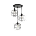 GloboStar® RAYNO 201-0108 Vintage Κρεμαστό Φωτιστικό Πλέγμα Τρίφωτο 3 x E27 IP20 Μαύρο Μέταλλο - Μ42 x Π42 x Υ60cm - Image 2