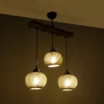 GloboStar® LUMA 201-0012 Vintage Κρεμαστό Φωτιστικό Ράγα Τρίφωτο 3 x E27 IP20 Μπεζ Ξύλο με Καφέ Σχοινί - Μ55 x Π18 x Υ65cm - Image 2