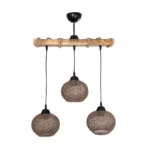 GloboStar® LUMA 201-0012 Vintage Κρεμαστό Φωτιστικό Ράγα Τρίφωτο 3 x E27 IP20 Μπεζ Ξύλο με Καφέ Σχοινί - Μ55 x Π18 x Υ65cm - Image 3
