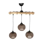 GloboStar® LUMA 201-0012 Vintage Κρεμαστό Φωτιστικό Ράγα Τρίφωτο 3 x E27 IP20 Μπεζ Ξύλο με Καφέ Σχοινί - Μ55 x Π18 x Υ65cm - Image 4