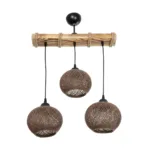 GloboStar® LUMA 201-0012 Vintage Κρεμαστό Φωτιστικό Ράγα Τρίφωτο 3 x E27 IP20 Μπεζ Ξύλο με Καφέ Σχοινί - Μ55 x Π18 x Υ65cm - Image 5