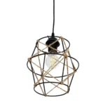 GloboStar® SOLON 201-0088 Vintage Κρεμαστό Φωτιστικό Πλέγμα Μονόφωτο 1 x E27 IP20 Μαύρο Μέταλλο με Μπεζ Σχοινί - Μ22 x Π22 x Υ27cm - Image 6