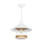 GloboStar® GLORA 201-0089 Vintage Κρεμαστό Φωτιστικό Καμπάνα Μονόφωτο 1 x E27 IP20 Λευκο Μέταλλο με Μπεζ Σχοινί - Μ30 x Π30 x Υ29cm - Image 4