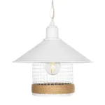 GloboStar® GLORA 201-0089 Vintage Κρεμαστό Φωτιστικό Καμπάνα Μονόφωτο 1 x E27 IP20 Λευκο Μέταλλο με Μπεζ Σχοινί - Μ30 x Π30 x Υ29cm - Image 5
