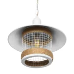 GloboStar® GLORA 201-0089 Vintage Κρεμαστό Φωτιστικό Καμπάνα Μονόφωτο 1 x E27 IP20 Λευκο Μέταλλο με Μπεζ Σχοινί - Μ30 x Π30 x Υ29cm - Image 6