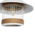 GloboStar® GLORA 201-0089 Vintage Κρεμαστό Φωτιστικό Καμπάνα Μονόφωτο 1 x E27 IP20 Λευκο Μέταλλο με Μπεζ Σχοινί - Μ30 x Π30 x Υ29cm - Image 8