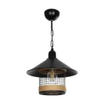 GloboStar® GLORA 201-0090 Vintage Κρεμαστό Φωτιστικό Καμπάνα Μονόφωτο 1 x E27 IP20 Μαύρο Μέταλλο με Μπεζ Σχοινί - Μ30 x Π30 x Υ29cm - Image 4