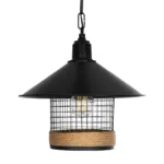 GloboStar® GLORA 201-0090 Vintage Κρεμαστό Φωτιστικό Καμπάνα Μονόφωτο 1 x E27 IP20 Μαύρο Μέταλλο με Μπεζ Σχοινί - Μ30 x Π30 x Υ29cm - Image 5
