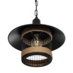 GloboStar® GLORA 201-0090 Vintage Κρεμαστό Φωτιστικό Καμπάνα Μονόφωτο 1 x E27 IP20 Μαύρο Μέταλλο με Μπεζ Σχοινί - Μ30 x Π30 x Υ29cm - Image 6