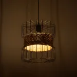 GloboStar® ORB 201-0096 Vintage Κρεμαστό Φωτιστικό Πλέγμα Μονόφωτο 1 x E27 IP20 Μαύρο Μέταλλο με Μπεζ Σχοινί - Μ27 x Π27 x Υ31cm - Image 3