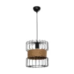 GloboStar® ORB 201-0096 Vintage Κρεμαστό Φωτιστικό Πλέγμα Μονόφωτο 1 x E27 IP20 Μαύρο Μέταλλο με Μπεζ Σχοινί - Μ27 x Π27 x Υ31cm - Image 4