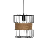 GloboStar® ORB 201-0096 Vintage Κρεμαστό Φωτιστικό Πλέγμα Μονόφωτο 1 x E27 IP20 Μαύρο Μέταλλο με Μπεζ Σχοινί - Μ27 x Π27 x Υ31cm - Image 5