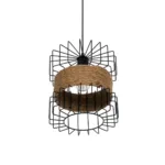 GloboStar® ORB 201-0096 Vintage Κρεμαστό Φωτιστικό Πλέγμα Μονόφωτο 1 x E27 IP20 Μαύρο Μέταλλο με Μπεζ Σχοινί - Μ27 x Π27 x Υ31cm - Image 6