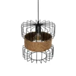 GloboStar® ORB 201-0096 Vintage Κρεμαστό Φωτιστικό Πλέγμα Μονόφωτο 1 x E27 IP20 Μαύρο Μέταλλο με Μπεζ Σχοινί - Μ27 x Π27 x Υ31cm - Image 7