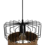 GloboStar® ORB 201-0096 Vintage Κρεμαστό Φωτιστικό Πλέγμα Μονόφωτο 1 x E27 IP20 Μαύρο Μέταλλο με Μπεζ Σχοινί - Μ27 x Π27 x Υ31cm - Image 9