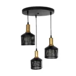 GloboStar® RADIANT 201-0097 Vintage Κρεμαστό Φωτιστικό Πλέγμα Τρίφωτο 3 x E27 IP20 Μαύρο & Χρυσό Μέταλλο - Μ38 x Π38 x Υ50cm - Image 4