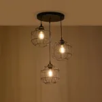 GloboStar® RAYNO 201-0108 Vintage Κρεμαστό Φωτιστικό Πλέγμα Τρίφωτο 3 x E27 IP20 Μαύρο Μέταλλο - Μ42 x Π42 x Υ60cm - Image 3