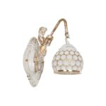 GloboStar® MERMAID 01317 Vintage Επιτοίχιο Φωτιστικό Απλίκα Μονόφωτο 1 x E27 IP20 Λευκό Γυαλί με Λευκό & Χρυσό Μέταλλο - Μ28 x Π14 x Υ24cm - Image 2