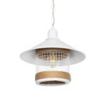 GloboStar® GLORA 201-0089 Vintage Κρεμαστό Φωτιστικό Καμπάνα Μονόφωτο 1 x E27 IP20 Λευκο Μέταλλο με Μπεζ Σχοινί - Μ30 x Π30 x Υ29cm - Image 2