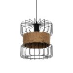 GloboStar® ORB 201-0096 Vintage Κρεμαστό Φωτιστικό Πλέγμα Μονόφωτο 1 x E27 IP20 Μαύρο Μέταλλο με Μπεζ Σχοινί - Μ27 x Π27 x Υ31cm - Image 2