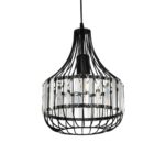 GloboStar® LUMAON 201-0081 Vintage Κρεμαστό Φωτιστικό Πλέγμα Μονόφωτο 1 x E27 IP20 Μαύρο Μέταλλο με Διάφανο Κρύσταλλο - Μ27 x Π27 x Υ37cm - Image 2