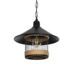 GloboStar® GLORA 201-0090 Vintage Κρεμαστό Φωτιστικό Καμπάνα Μονόφωτο 1 x E27 IP20 Μαύρο Μέταλλο με Μπεζ Σχοινί - Μ30 x Π30 x Υ29cm - Image 2