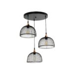 GloboStar® FLICKA 201-0113 Vintage Κρεμαστό Φωτιστικό Πλέγμα Τρίφωτο 3 x E27 IP20 Μαύρο Μέταλλο - Μ55 x Π55 x Υ65cm - Image 2