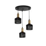 GloboStar® RADIANT 201-0097 Vintage Κρεμαστό Φωτιστικό Πλέγμα Τρίφωτο 3 x E27 IP20 Μαύρο & Χρυσό Μέταλλο - Μ38 x Π38 x Υ50cm - Image 2